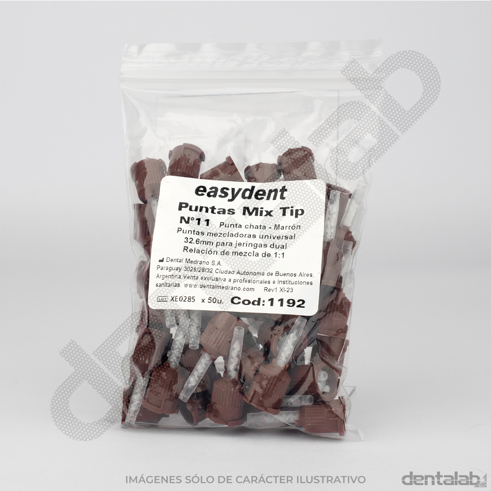 Puntas Mezcladoras Easydent • #11 Marrón • para Cemento Dual • Punta Chata • x 50 und.